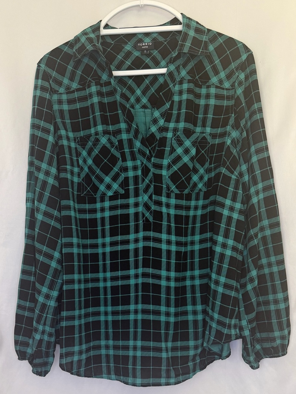 torrid Black and Teal Plaid Button-Down Blouse Size 0